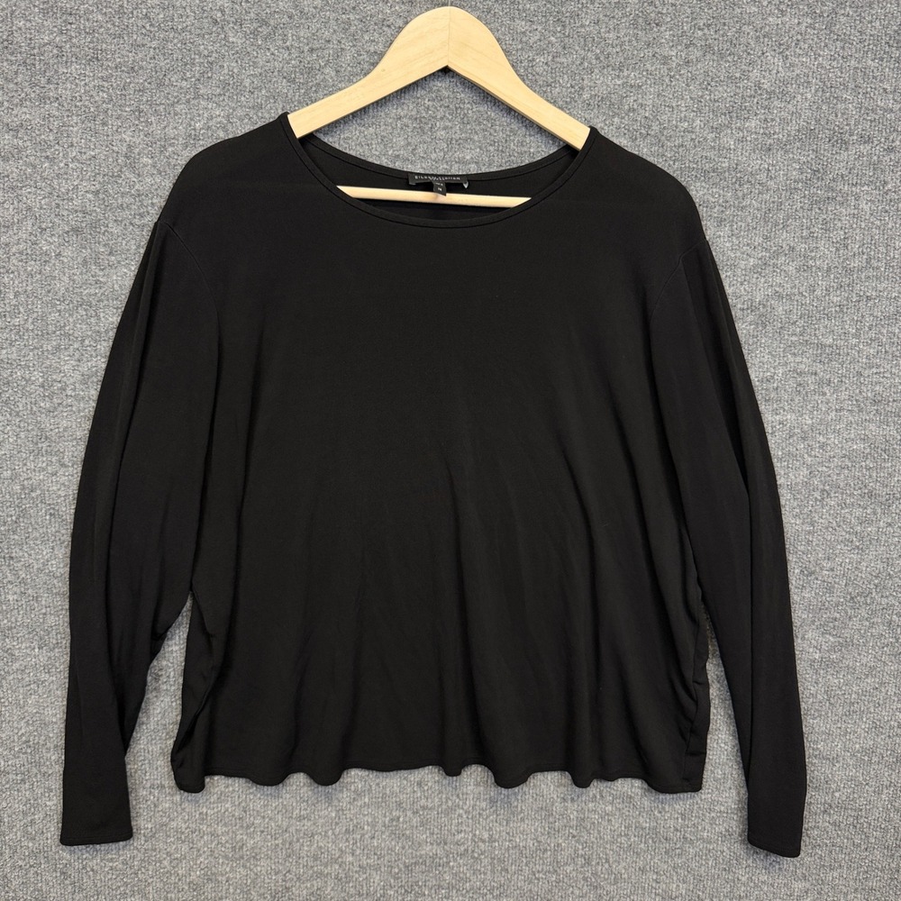 Eileen Fisher Plus Sz 1X Top Blouse Black Silk Layering Quiet Luxury Minimalist
